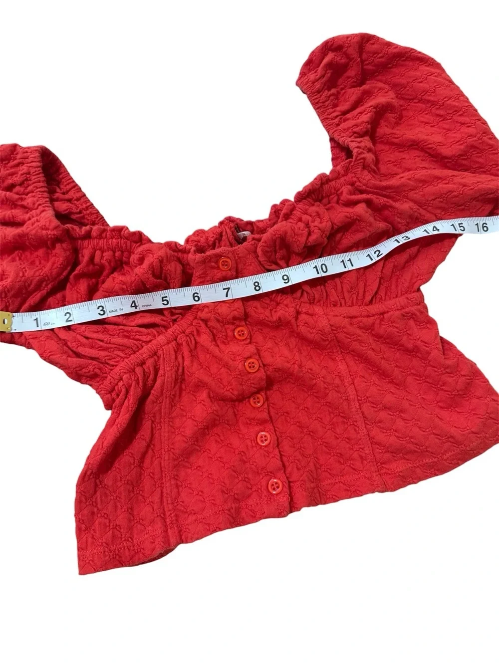 Free People Red Button-Front Sweetheart Long-Sleeve Crop Top